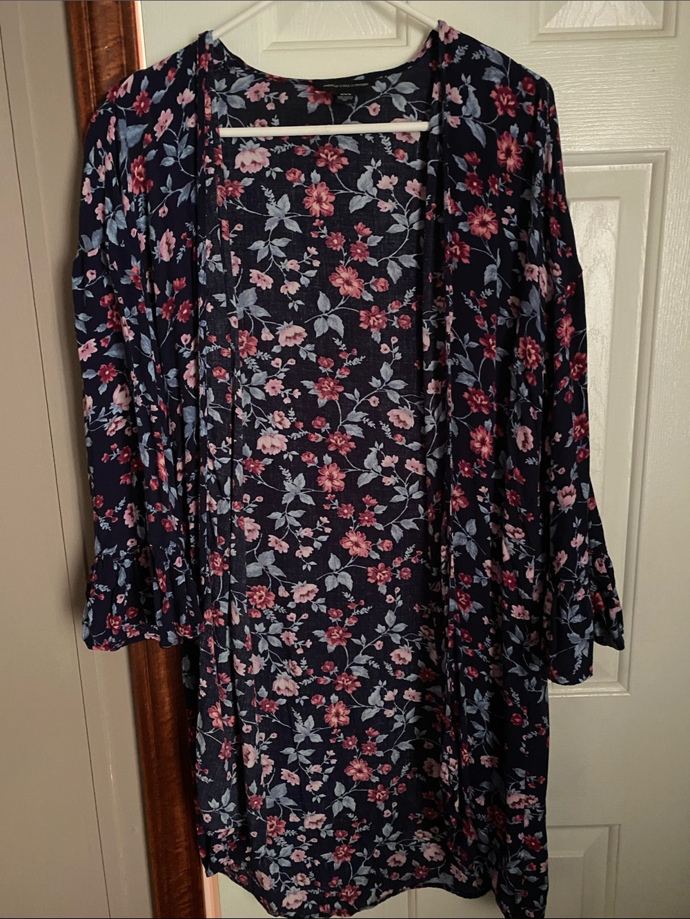 American Eagle Outfitters Navy Floral Open-Front Kimono